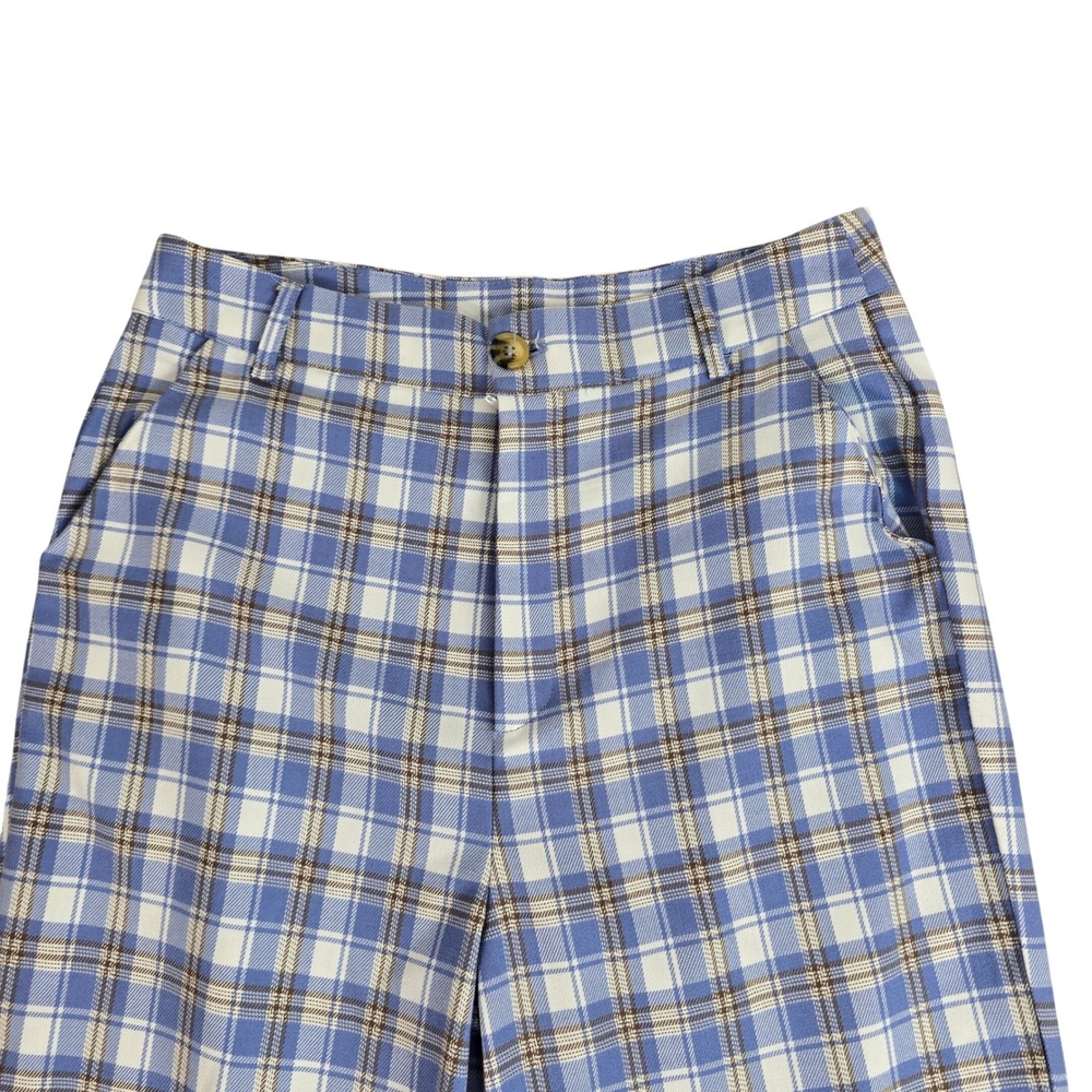 Full Tilt Blue Plaid Wide Leg Trousers High Waisted Pants Womens Large 90s Style